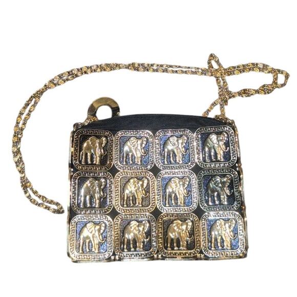 Vintage Handbags - Vintage 1990s Elephant Metal Tile & Chain Crossbody Purse